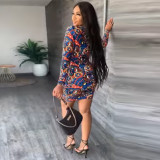 Fashion Print Long Sleeve Mini Dress GLF-10113