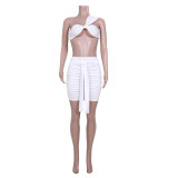 Solid Color Ruched One Shoulder Top And Skirt Two Piece Set JZHF-8028