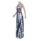 Sexy Print Backless Maxi Dress JZHF-8036