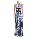 Sexy Print Backless Maxi Dress JZHF-8036