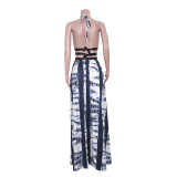 Sexy Print Backless Maxi Dress JZHF-8036