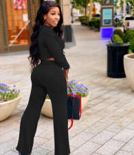 Casual Long Sleeve Tie-Up Wide Leg Pant Two Piece Set JPF-1079