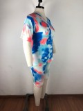 Plus Size Tie Dyed V-neck Shorts Suit (including mask) OSM-4115
