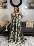 Sexy Print Backless Maxi Dress JZHF-8036