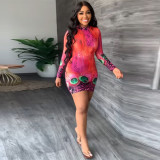 Fashion Print Long Sleeve Mini Dress GLF-10113