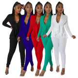 Fashion Solid Ruffles Tops And Pencil Pant 2 Piece Set YF-10303