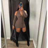 Fashion Rib V Neck Mini Dress GDYF-6913
