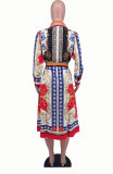 Printed Long Sleeve Shirt Dress XHXF-887