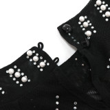 Sexy Mesh See-Through Hot Drilling Irregular Dress CYA-900128