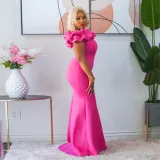 Sexy Solid Petal Sleeve Mermaid Maxi Dress YF-10283