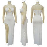 Sexy Backless Hollow Out Irregular Slit Dress YF-10258