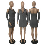 Fashion Rib V Neck Mini Dress GDYF-6913