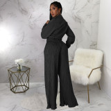 Casual Solid Tie-Up Tops And Loose Pant 2 Piece Set YF-10313