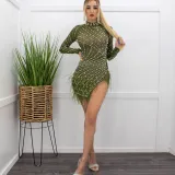 Sexy Mesh See-Through Hot Drilling Irregular Dress CYA-900128