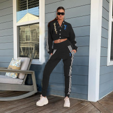 Letter F Print Baseball Jacket Pant Two Piece Set HM-6625