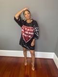 Casual Letter Print Sequin Mini Dress GYSF-0019