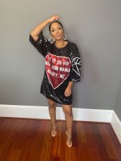 Casual Letter Print Sequin Mini Dress GYSF-0019
