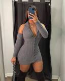 Fashion Rib V Neck Mini Dress GDYF-6913