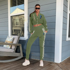 Letter F Print Baseball Jacket Pant Two Piece Set HM-6625