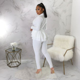 Fashion Solid Ruffles Tops And Pencil Pant 2 Piece Set YF-10303