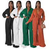 Casual Solid Tie-Up Tops And Loose Pant 2 Piece Set YF-10313