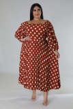 Plus Size Polka Dot Print Ruched Midi Dress OSM-5310