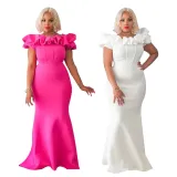 Sexy Solid Petal Sleeve Mermaid Maxi Dress YF-10283