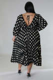 Plus Size Polka Dot Print Ruched Midi Dress OSM-5310
