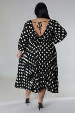 Plus Size Polka Dot Print Ruched Midi Dress OSM2-5310