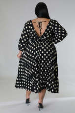 Plus Size Polka Dot Print Ruched Midi Dress OSM-5310