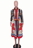 Printed Long Sleeve Shirt Dress XHXF-887