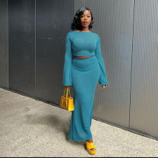 Fashion Solid Flare Sleeve Tops And Mermaid Skirt 2 Piece Set YF-10242