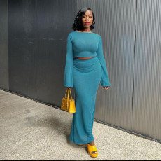 Fashion Solid Flare Sleeve Tops And Mermaid Skirt 2 Piece Set YF-10242