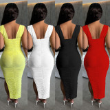 Sexy Solid Color Ruched Slit Maxi Dress WMEF-2054