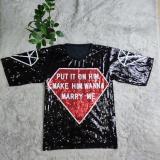 Casual Letter Print Sequin Mini Dress GYSF-0019