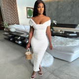 Sexy Solid Color Ruched Slit Maxi Dress WMEF-2054