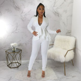 Fashion Solid Ruffles Tops And Pencil Pant 2 Piece Set YF-10303