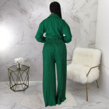 Casual Solid Tie-Up Tops And Loose Pant 2 Piece Set YF-10313