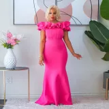 Sexy Solid Petal Sleeve Mermaid Maxi Dress YF-10283