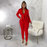 Fashion Solid Ruffles Tops And Pencil Pant 2 Piece Set YF-10303