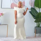 Sexy Solid Petal Sleeve Mermaid Maxi Dress YF-10283