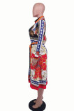 Printed Long Sleeve Shirt Dress XHXF-887