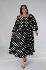 Plus Size Polka Dot Print Ruched Midi Dress OSM2-5310