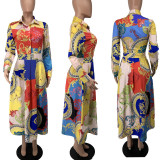 Fashion Printed Long Sleeve Shirt Dress XHXF-888