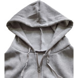 Casual Sport Plush Drawstring Hoodies Two Piece Pants Set JZHF-8123