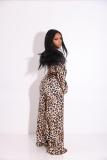 Leopard Print Crop Top And Wide Leg Pant 2 Piece Set XMY-9394