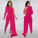Fashion Solid One Shoulder Long Sleeve Jumpsuit BY-6068