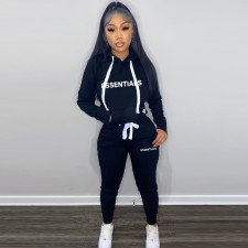 Plush Letter Print Drawstring Hoodies Two Piece Pants Set TK-6261