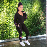 Plus Size Casual Print Hooded Coat And Pants Two Piece Set QXTF-8813