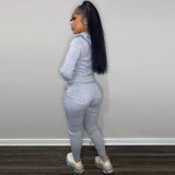 Plush Letter Print Drawstring Hoodies Two Piece Pants Set TK-6261